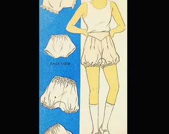 30s Girls' Bloomers Pouf Style Underwear High Waist Lace Trim Pantaloons Panties Vintage Sewing Pattern 1396B W27