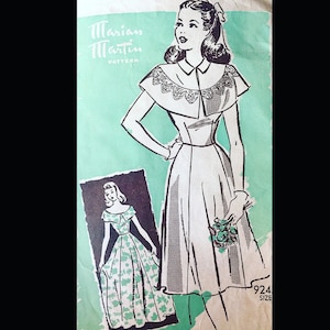 Marian Martin 9245 B29, Capelet Dress Sewing Pattern, Ball Gown Pattern, Wedding Gown Patterns, 40s Dress Pattern, Prom Dress Pattern
