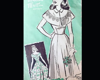 Chic Vintage 40s Fitted Bateau Neckline Capelet Dress Ball Gown Sewing Pattern 9245 XXS B29