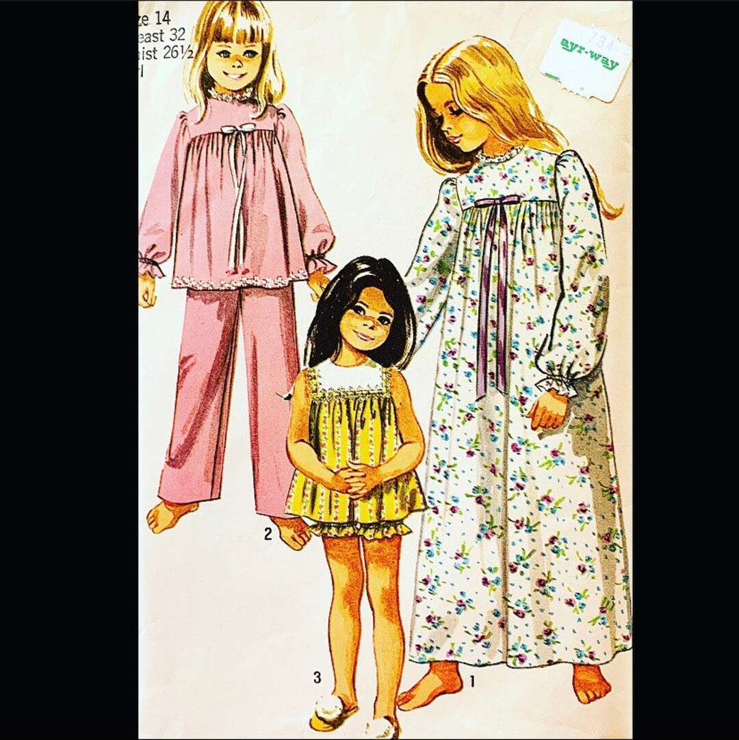Simplicity 9095 B32 14 Girls Pajama Pattern Pajamas Etsy