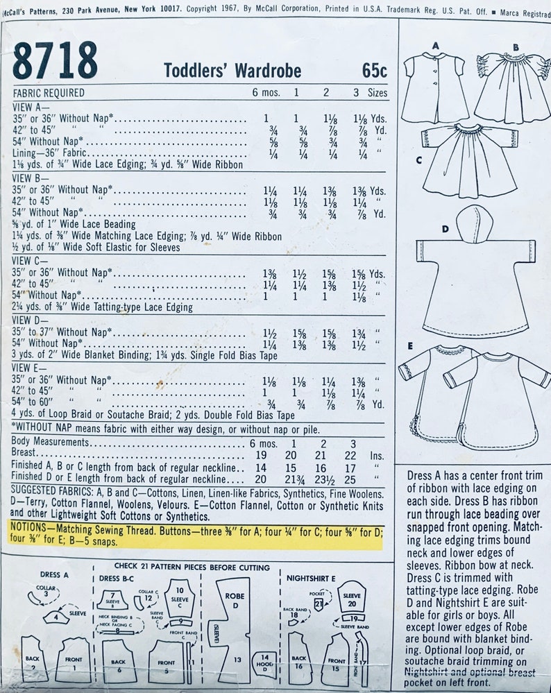 McCalls 8718 6 Mos, Baby Dress Pattern, Patterns Baby Sewing, Infant Dress Pattern, Baby Dresses Patterns, Baby Girl Patterns Sewing image 2