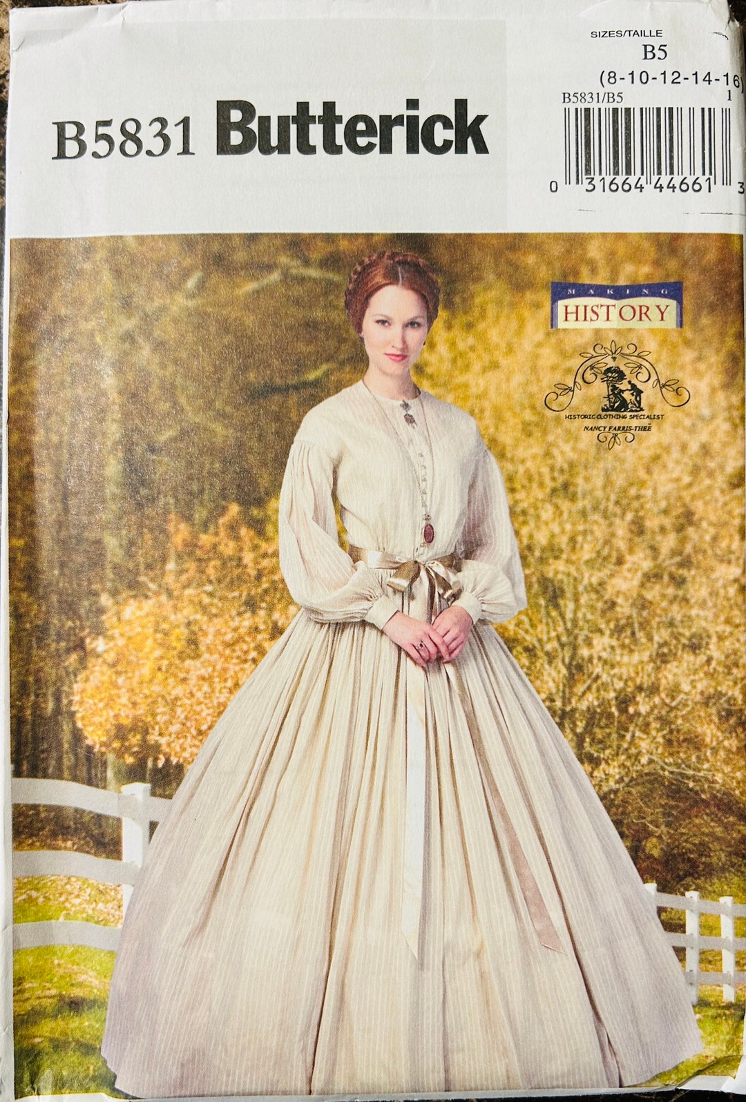 Butterick 5831, Civil War Dress Pattern, Antebellum Dress Sewing Pattern, Hoop Skirt Pattern