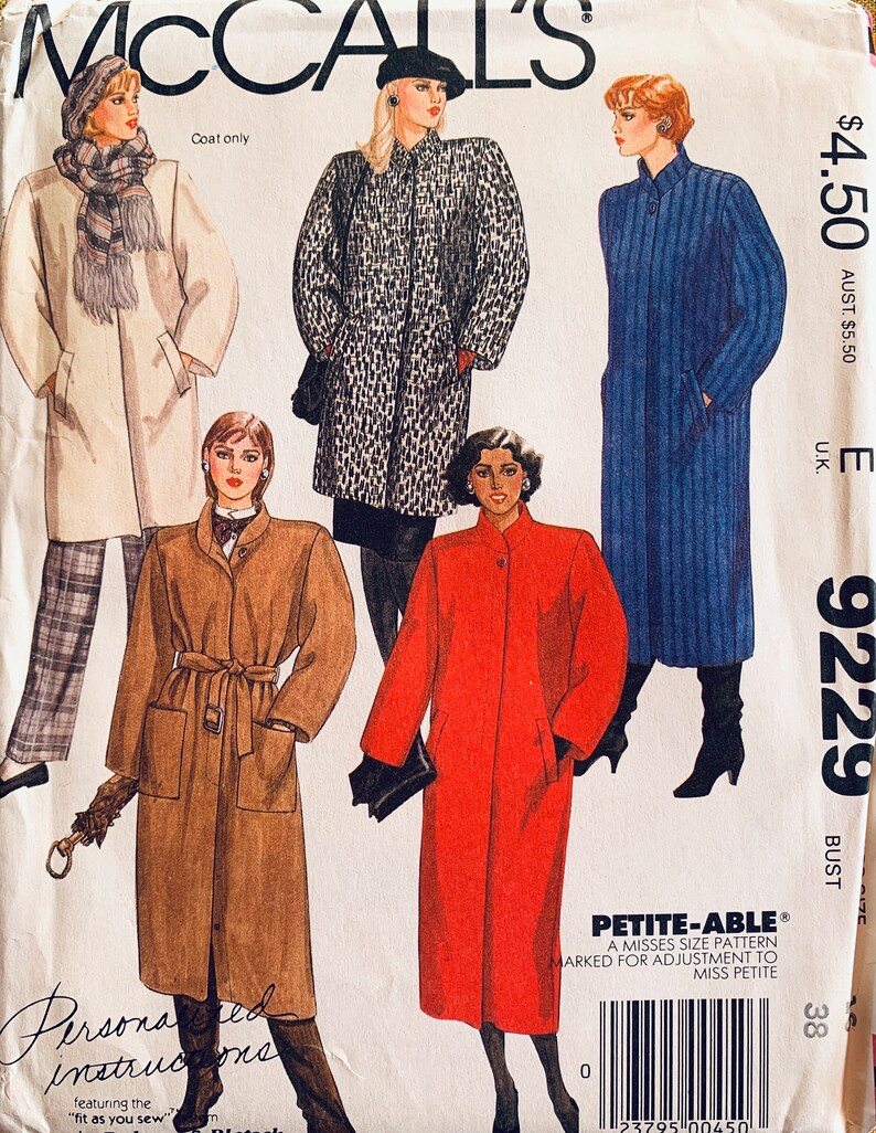 Mccalls 9229 B38, Long Coat Sewing Pattern, Coat With Pockets, Winter