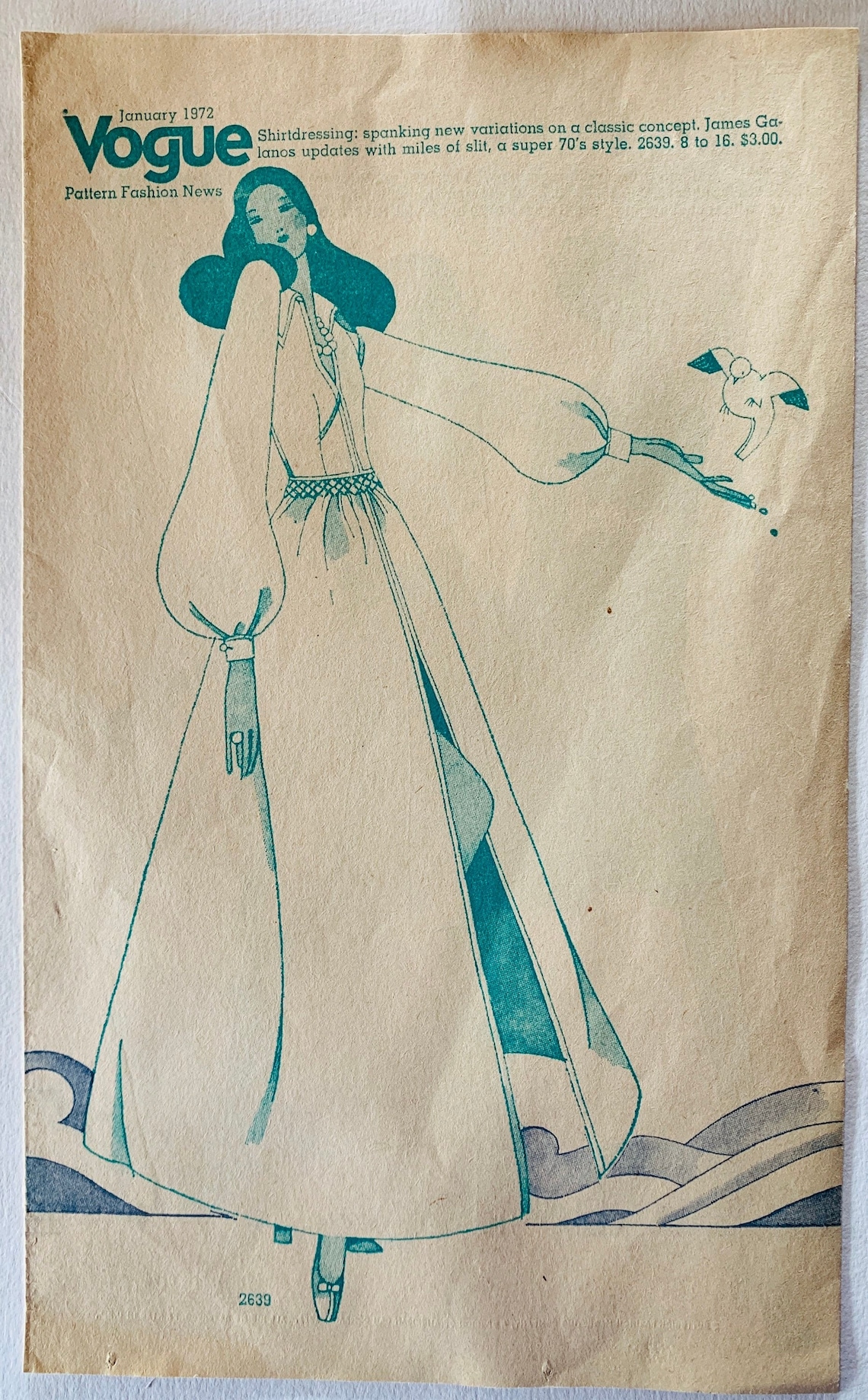 1970s Galanos evening dress Vogue 2639 illustrated by Ron Becker for Vogue Pattern Fashion News
