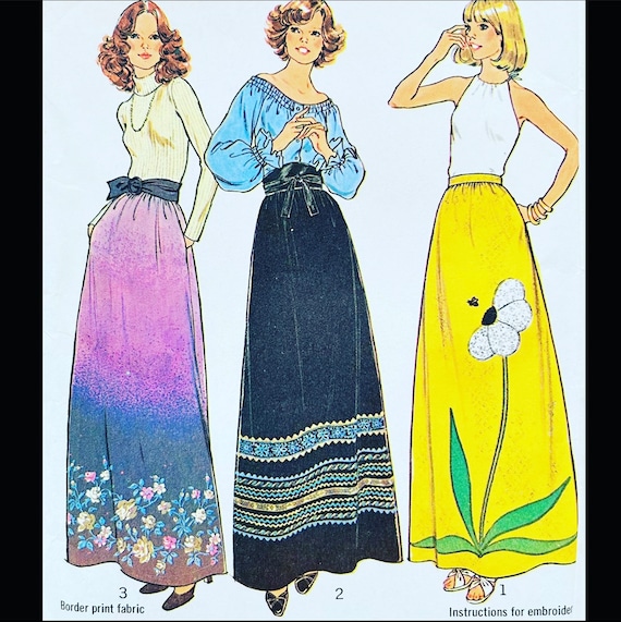 Eenvoud 7190 W26 Maxi Rok Patroon Border Print Patronen Rokken Cottage Core Lange Rok Naaipatroon Boho Patroon Jaren 70 Patronen Etsy Belgie