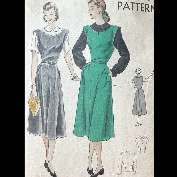 Vogue 6175 34, Pinafore Dress Pattern Vintage, 40s Dress Pattern, Jumper Dress Sewing Pattern, Dress with Pockets, Blouse Patterns for Women