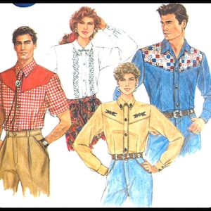 Simplicity 7936 S M, Mens Western Shirt Pattern, Rodeo Wear, Cowboy Shirt Pattern, Western Wear Pattern, Southwestern Sewing Patterns