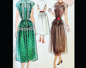 50s Pattern, Pintuck Dress, Shirtwaist Dresses, Cap Sleeve, High Neckline, Fit N Flare,  Modest Dress, Vintage Pattern, McCall 8000