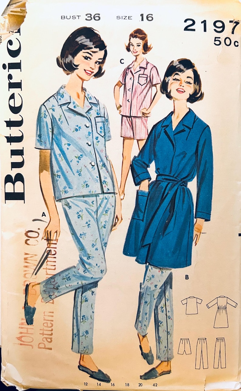 Butterick 2197 B36, Pajama Set Pattern, Womens Pajama Pattern, Pajamas ...