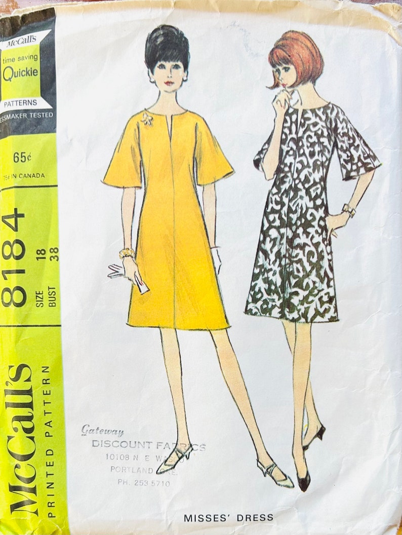 McCalls 8184 38, Bell Sleeve Dress Pattern, Plus Size Sewing Patterns, A Line Dress Pattern, Easy Pattern Dress, Simple Dress Sewing Pattern image 3
