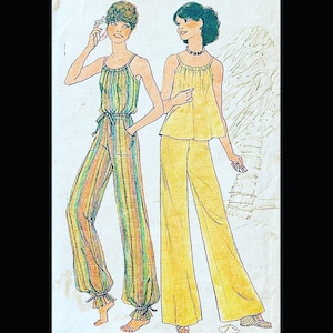 Simplicity 7486 32, Wide Leg Pants Sewing Pattern, Harem Pants Sewing Pattern, Crop Top Pattern, Summer Top Pattern, Petite Patterns