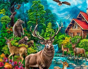Quilt Panel Stoffe, Deer Panel Quilt, Hirsch Quilt Panels zum Quilten, rustikale Quiltmuster, Tier Quilt Panel, Quiltpanels im Angebot