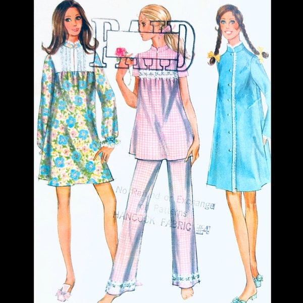 McCalls 2066 B36, Nightgown Patterns for Women, Bath Robe Sewing Pattern, Sleepwear Pattern, Pattern for Nightgown, Bathrobe Pattern