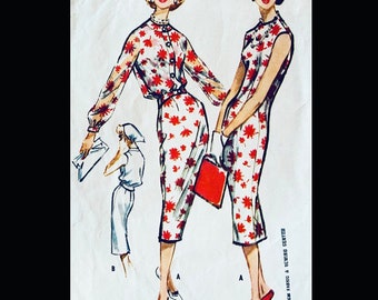 50s Slim Sheath Dress Fitted Wiggle Dresses Sleeveless & Matching Jacket Vintage Easy to Sew Sewing Pattern McCalls 4518 Bust 32