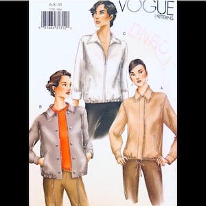 May include: Vogue Patterns sewing pattern featuring three jacket designs. The jackets are shown in white, gray, and tan. The pattern includes a size range of 6-8-10. The Vogue Patterns logo is visible at the top right.