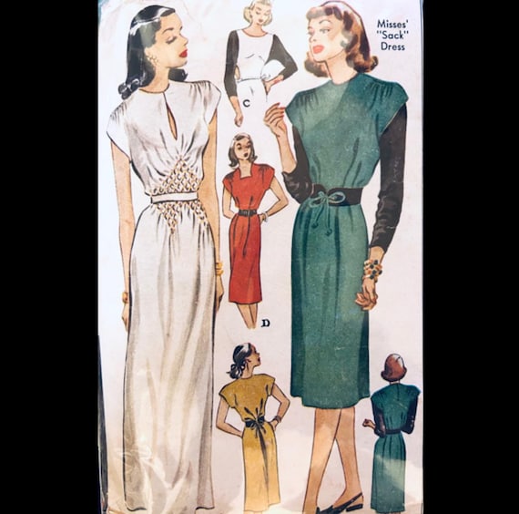 formal sack dress Mccall 1353, Pattern, Smocked Dress Sewing Pattern, Evening Gown Pattern, 1940s Dress Pattern, Vintage Dress Pattern 18th century dress styles