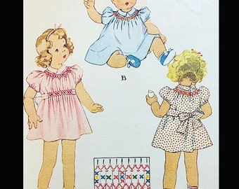 McCall 692 Size 2, Toddler Dress Sewing Pattern, Smocking Patterns, Smocking Transfer, Smocked Dress Pattern, Vintage Toddler Dress Pattern