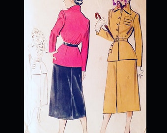 Wasp Waist, 1950s Suit Pattern, Tailored Jacket Pattern, Skirt Patterns, Work Wear, Vintage Womens Sewing Patterns, Butterick 5201 B30