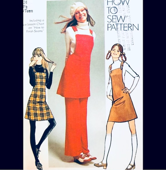cute jumper dress Simplicity 9525 W24, Pinafore Pattern, Easy Dress Sewing Patterns, Dress Pattern, Girls Dresses Pattern, Pants Patterns Size:18.5
