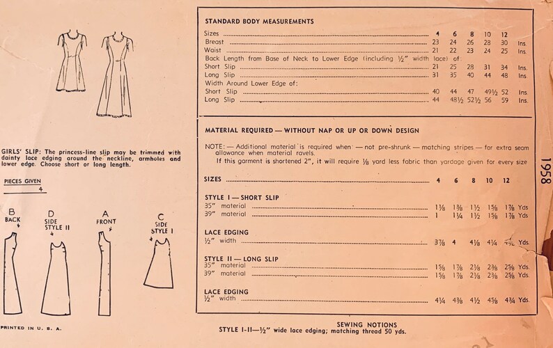 Simplicity 1958 4 Girl Slip Pattern Slips Patterns Patterns Etsy