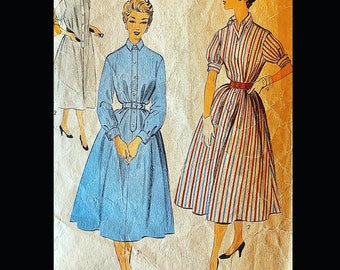 50s Pattern, Shirtwaist Dress, Duster Pattern, Womens Dress, Lucy Dress, Cuffed Sleeves, Short Sleeve, Full Skirt Dress, Advance 6769 B34