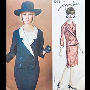 Vogue 1376 B36, Asymmetrical Dress Pattern, Double Breasted, Coat Dress Pattern, Vintage Vogue Designer Patterns to Sew, Jacques Heim
