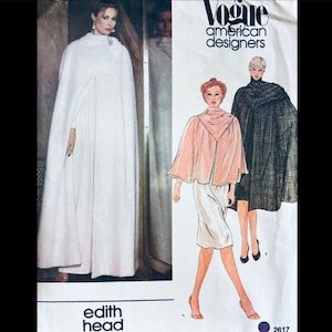 Vogue 2617 B32, Opera Cape Pattern, Edith Head Sewing Patterns, Capelet Pattern, Long Cape Sewing Pattern, Designer Vogue Patterns