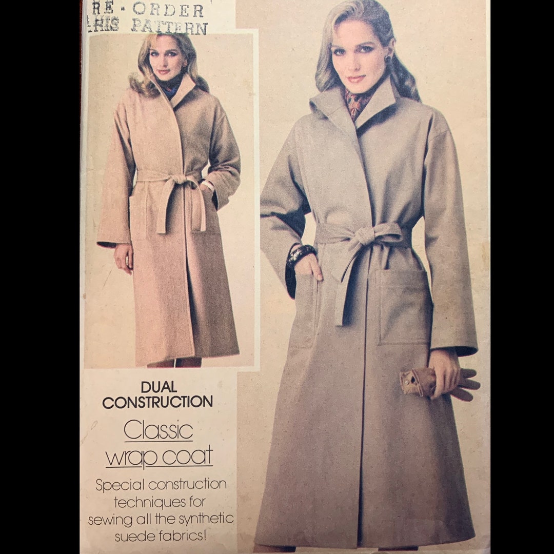 Trench Coat Pattern, Vintage Coat Sewing Pattern, Wrap Coat Pattern, Coat Patterns for Women