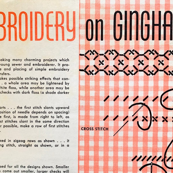 1940s Learn How to Do Embroidery on Gingham Chicken Scratch Instructional PDF Downloadable Reference