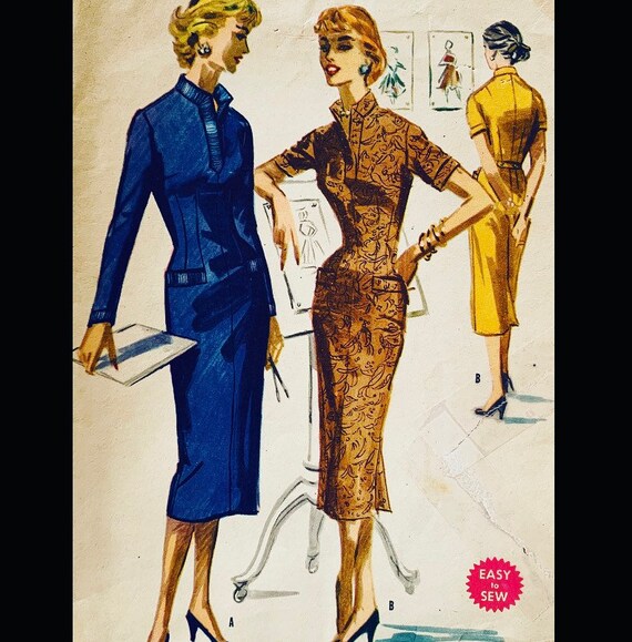 50s Fitted Sheath Dress W/ High 