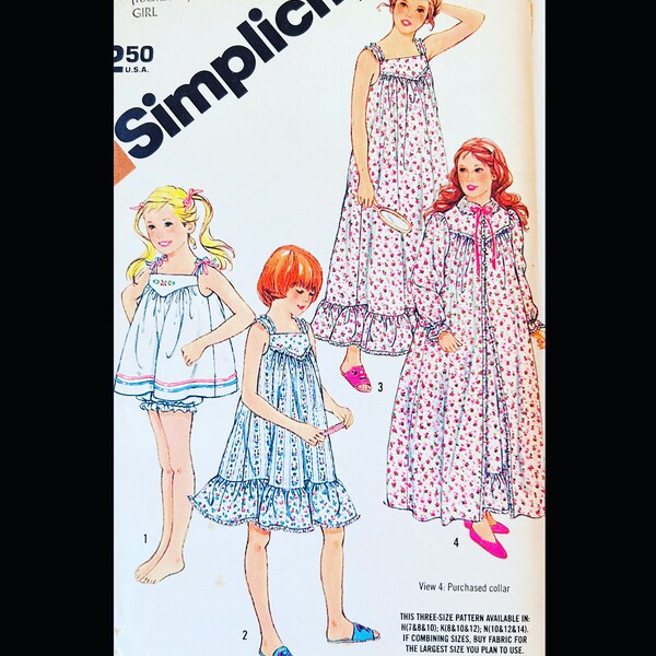 Simplicity 5949, Girls Pajama Pattern, Prairie Nightgown Pattern for Girls, Babydoll Pajama Set Pattern, Bloomers Pattern, Bathrobe Pattern