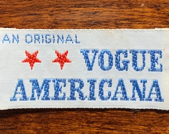 Vogue Americana Label Vintage 60s Embroidered Clothing Tag Red White & Blue Garment Sewing