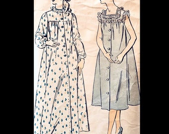 50s Ladies Nightgown Gown Sleepwear Lace Trim Button Front Peignoir Vintage Sewing Pattern 1482 B32