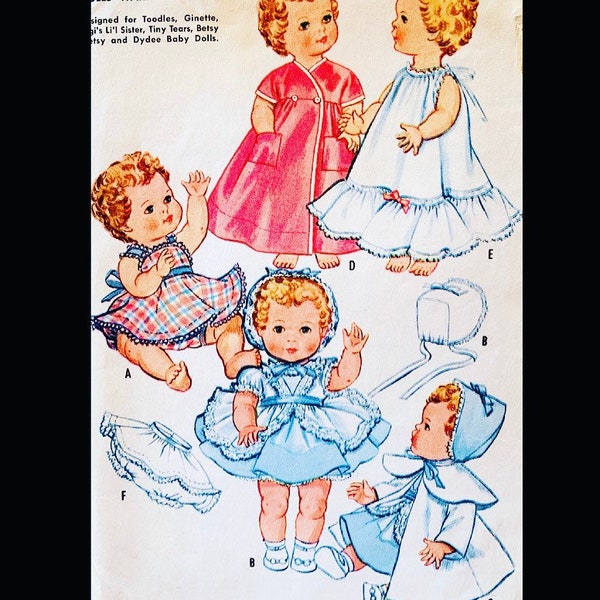 19 & 20 Inch Doll Clothing 50sToodles Ginette Gigi's Lil Sister Tiny Tears Clothes Party Dress Gown Robe Trapeze Coat Sewing Pattern 2349