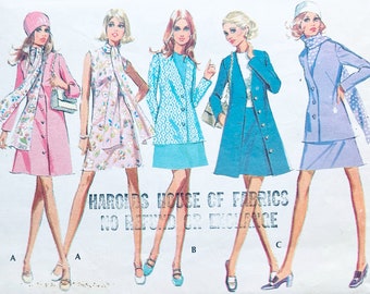 McCalls 2276 B40, A Line Dress Pattern, Vintage Coat Sewing Pattern,  Mod Coat Pattern, Plus Size Patterns, Sleeveless Dress Pattern