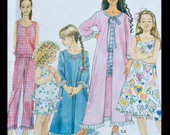 Simplicity 9292, Girls Pajama Pattern, Nightgown Pattern for Girl, PJs Pattern for Kids, PJs Sewing Patterns, Bathrobe Pattern, 2 Piece PJS