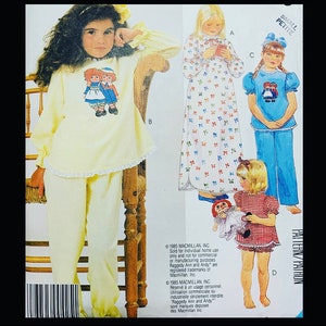 McCalls 2240 4 6, Toddler Pajamas Pattern, Girls Nightgown, Pattern Old Fashioned, Raggedy Anne, Summer PJs Sewing Pattern, Kids Pajama Set