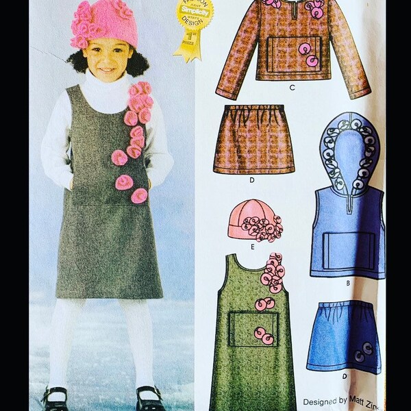 Simplicity 4835, Girls Sewing Patterns, Skirt Pattern Sewing Girls, Girl Jumper Dress Pattern, Kids Shirt Pattern, Kangaroo Pocket