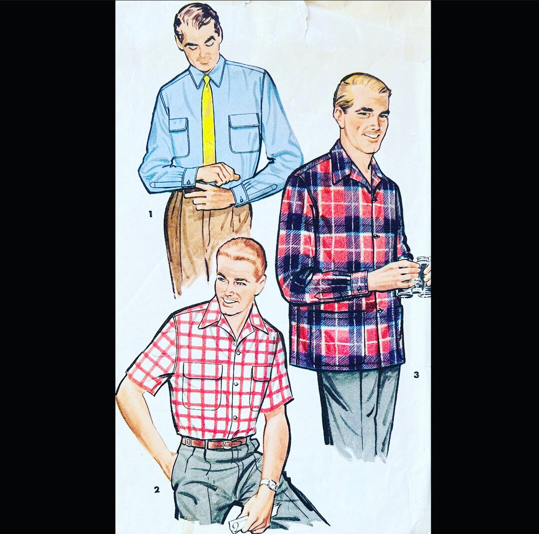 Simplicity 1025 M, Vintage Mens Shirt Pattern, Dress Shirt Men Pattern ...