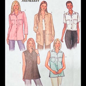 May include: A sewing pattern for five different tops, including a long-sleeved shirt, a sleeveless shirt, and a short-sleeved shirt. The pattern is labeled "Fast & Easy" and includes instructions for sizes A, B, C, D, and E.