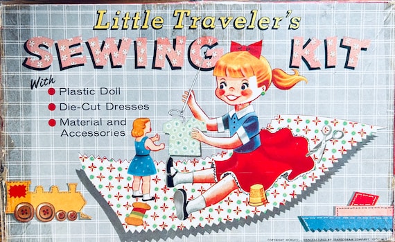 Vintage Sewing Kit, Childrens Sewing Book, Sewing Toys, Plastic Doll, Sewing Mannequin, Learn to Sew, Kids Sewing Kit, Doll Clothes Pattern