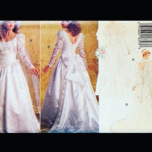 90er Brautkleid, Kleiderkleid, abnehmbarer Zug, Taille fallend, Prinzessinnaht, Schleife, Vintage, Schnittmuster, Butterick 3239, 6 8 10
