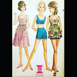 McCalls 7282 S, Beach Dress Pattern, 60s Swimsuit Patterns, Bathing Suit Patterns for Women, Swimwear Pattern, Beachwear Sewing Pattern