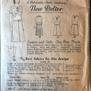 Antique Vintage 1930s Junior Girl's Slip Over Pleat Front Frock Dress Sewing Pattern Butterick 3660 Size 9 image 3