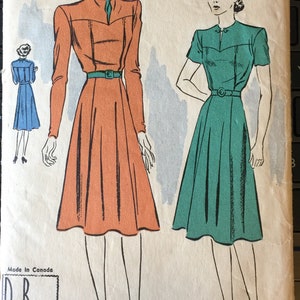 30s Shirtwaist Yoked Bodice Gored Skirt Slit Neckline Frock Dress Vintage Sewing Pattern Dubarry 2335 B32 image 3