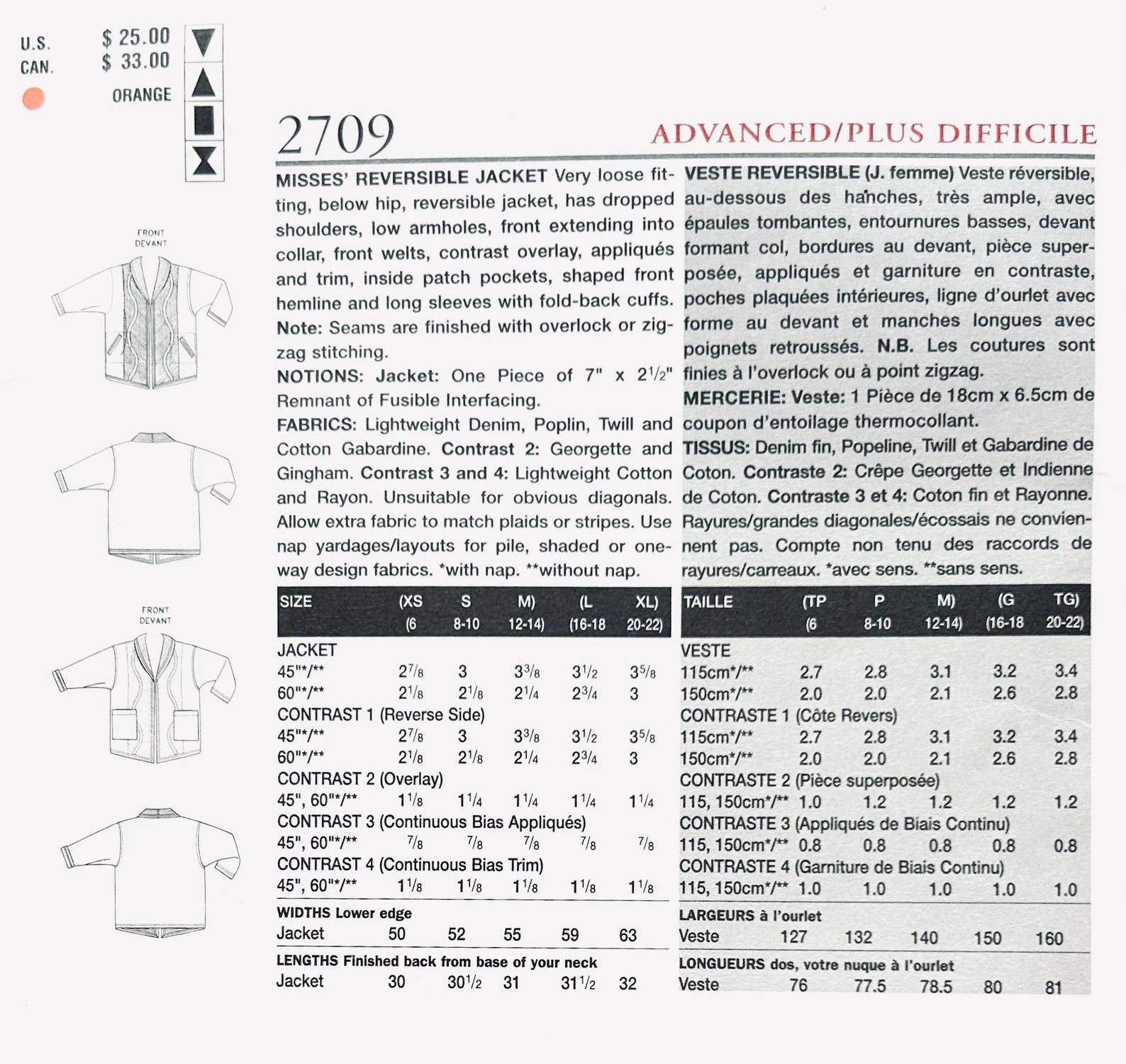 Vogue 2709 S M, Reversible Jacket Pattern, Cute Jackets Patterns for ...