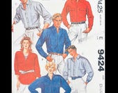 McCall's 9424 XL, Button Front Tops Pattern, Mens Dress Shirt Pattern, Plus Size Patterns, Drop Shoulder Pattern, Mens Sewing Patterns