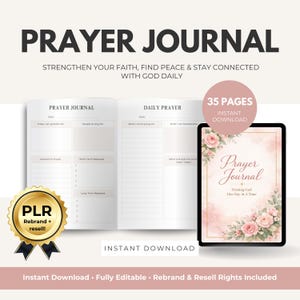 Prayer Journal PLR Editable Canva Template | Christian Devotional Journal | Printable Prayer Planner | Rebrand & Resell Rights