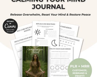 Printable Mental Health Journal | Calm Your Mind Anxiety Workbook | Self Care Planner PDF | Daily Check-In | Therapy Worksheets plr products