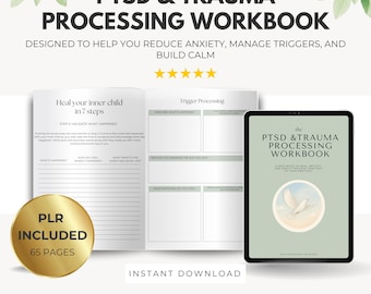 PTSD & Trauma Processing Workbook | Mental Health Anxiety Healing Journal | Therapy Worksheets | PLR Resell Rights Included